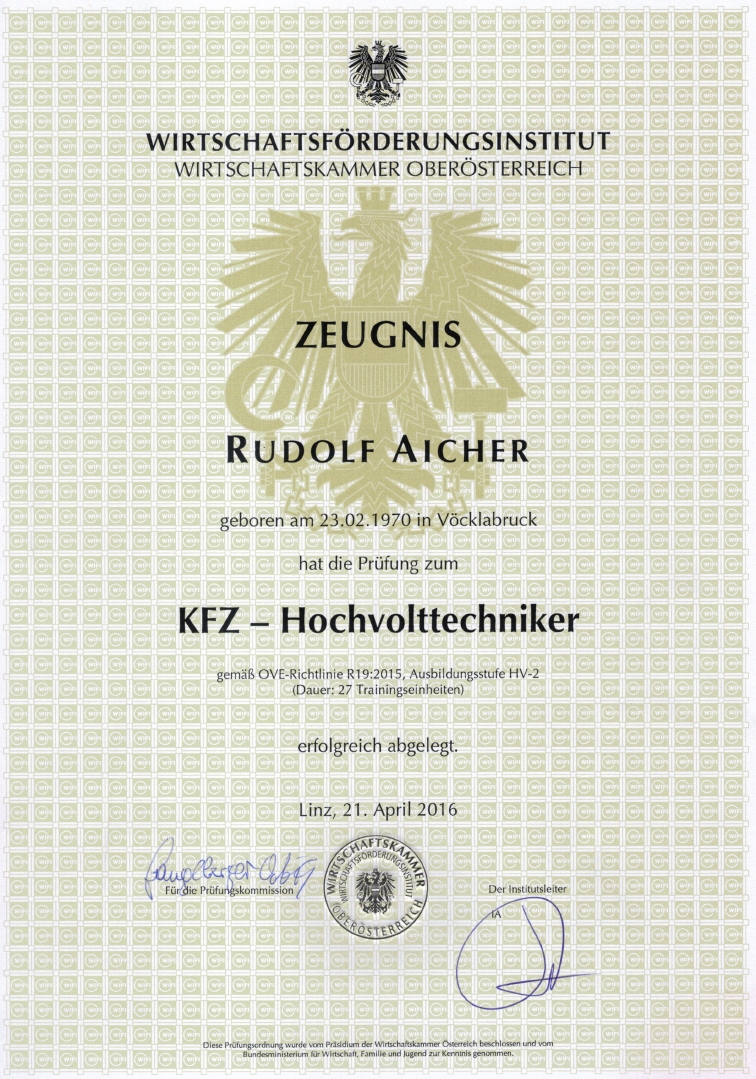 Wirtschaftsfoerderungsinstitut Kfz Hochvolttechniker R.Aicher